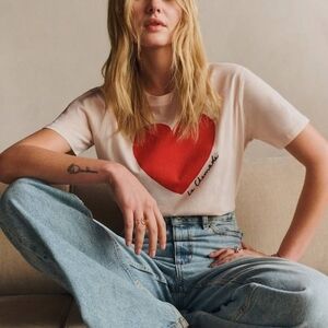 Sézane La Chamade t-shirt in cream/red size M Like New